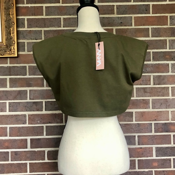 NWT VHNY by Vivienne Hu New York Logo Cropped Top w Shoulder Pads Sz S Olive - Picture 3 of 9